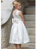 Ivory Satin Flower Girl Dress With Beaded Flower Sash Ivory Satin Flower Girl Dress With Beaded Flower Sash